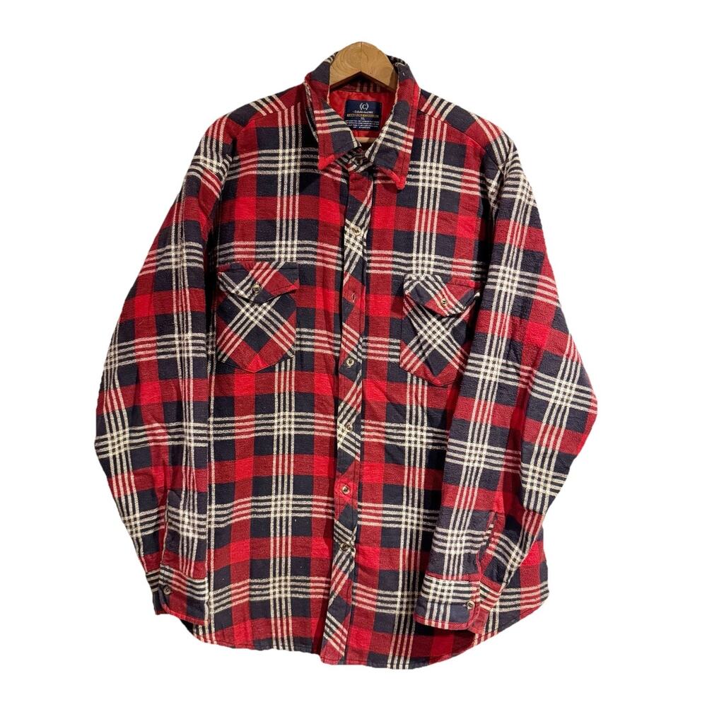Cambridge‎ Classics Men XL Red Plaid Flannel Button Front Jacket Puffer Lined